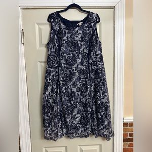 Dress Barn Navy Blue and White Floral Dress